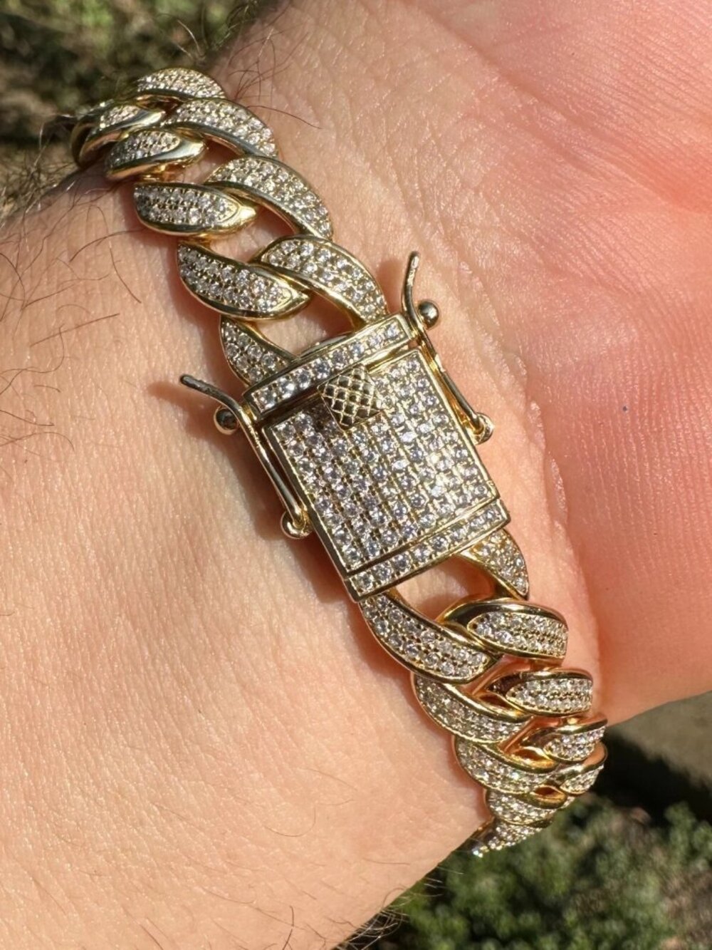14K Plated Sterling Silver Iced Out Cuban Bracelet